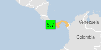 Green earthquake alert (Magnitude 5.7M, Depth:2.955km) in Panama 22/07/2024 19:19 UTC, 30 thousand (in MMI>=VII).
