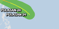 Green alert for tropical cyclone PULASAN-24. Population affected by Category 1 (120 km/h) wind speeds or higher is 0  (0 in Tropical Storm).