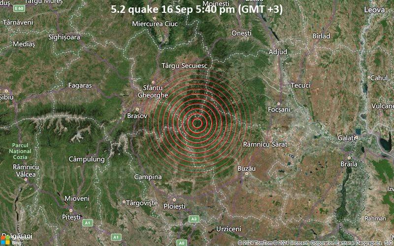 Moderate yet deep 5.2 quake hits near Buzau, Municipiul Buzău, Romania