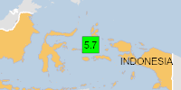 Green earthquake alert (Magnitude 5.7M, Depth:10km) in Indonesia 21/10/2024 06:32 UTC, Few people affected (in MMI>=VII).