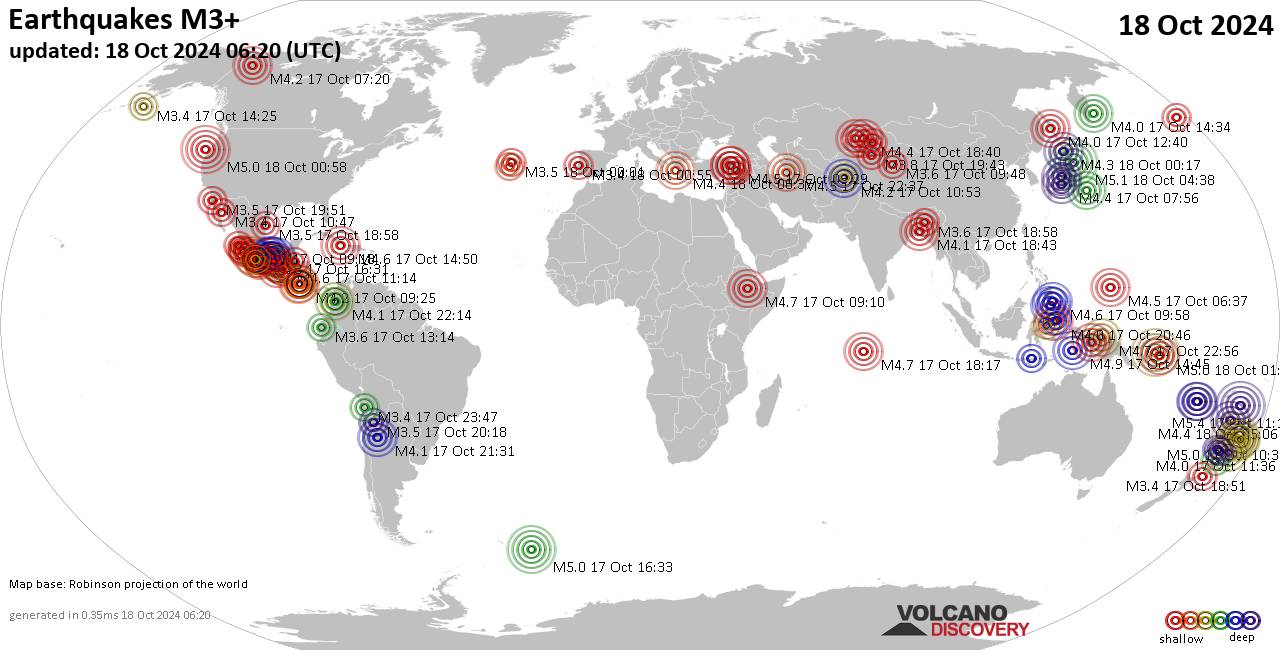 World Earthquake Report for Friday, 18 October 2024