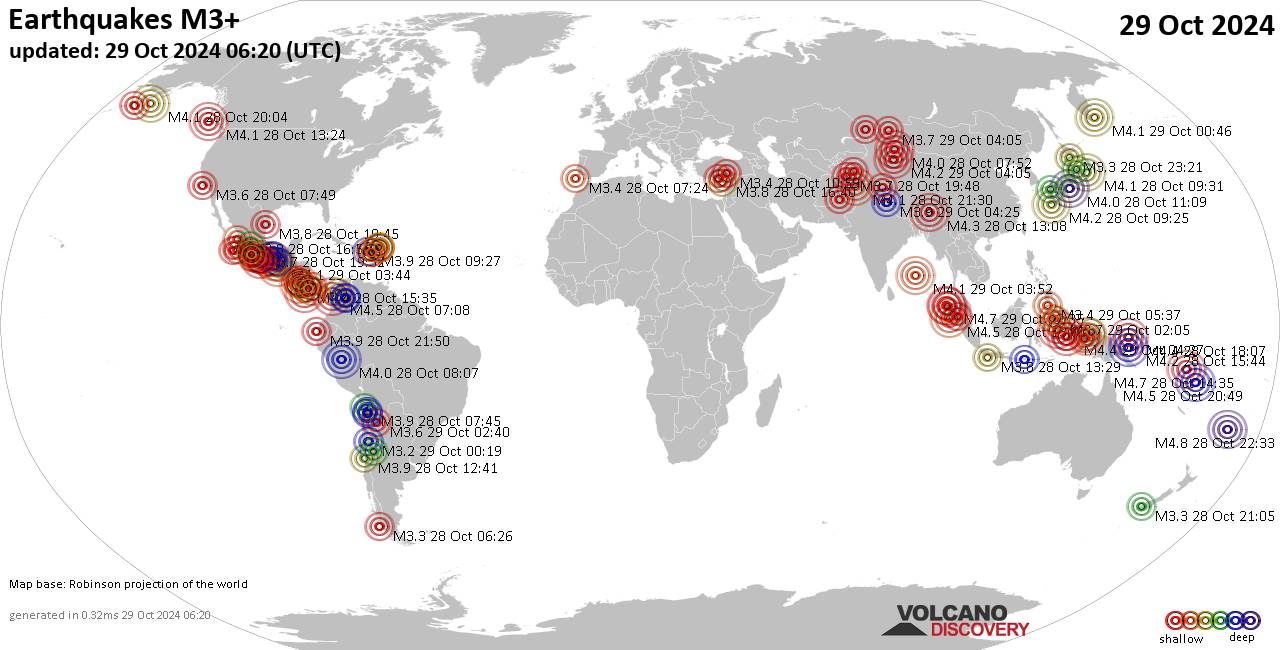 World Earthquake Report for Tuesday, 29 October 2024