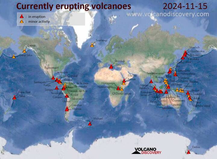 Volcanic activity worldwide 15 Nov 2024: Santiaguito volcano, Fuego, Popocatépetl, Semeru, Dukono, …