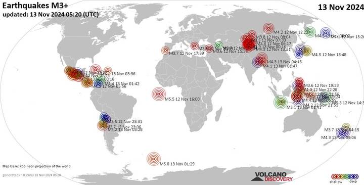 World Earthquake Report for Wednesday, 13 November 2024