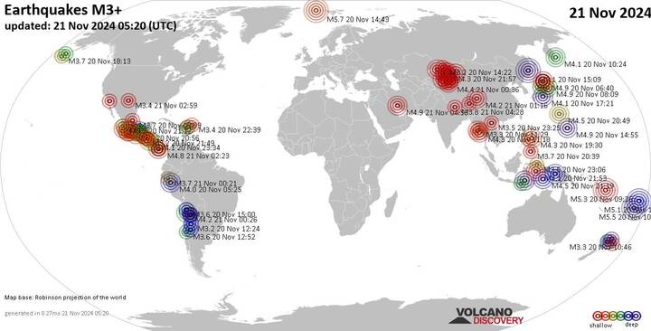 World Earthquake Report for Thursday, 21 November 2024