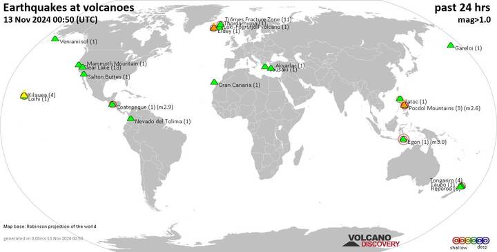 Volcano earthquake report for Wednesday, 13 Nov 2024