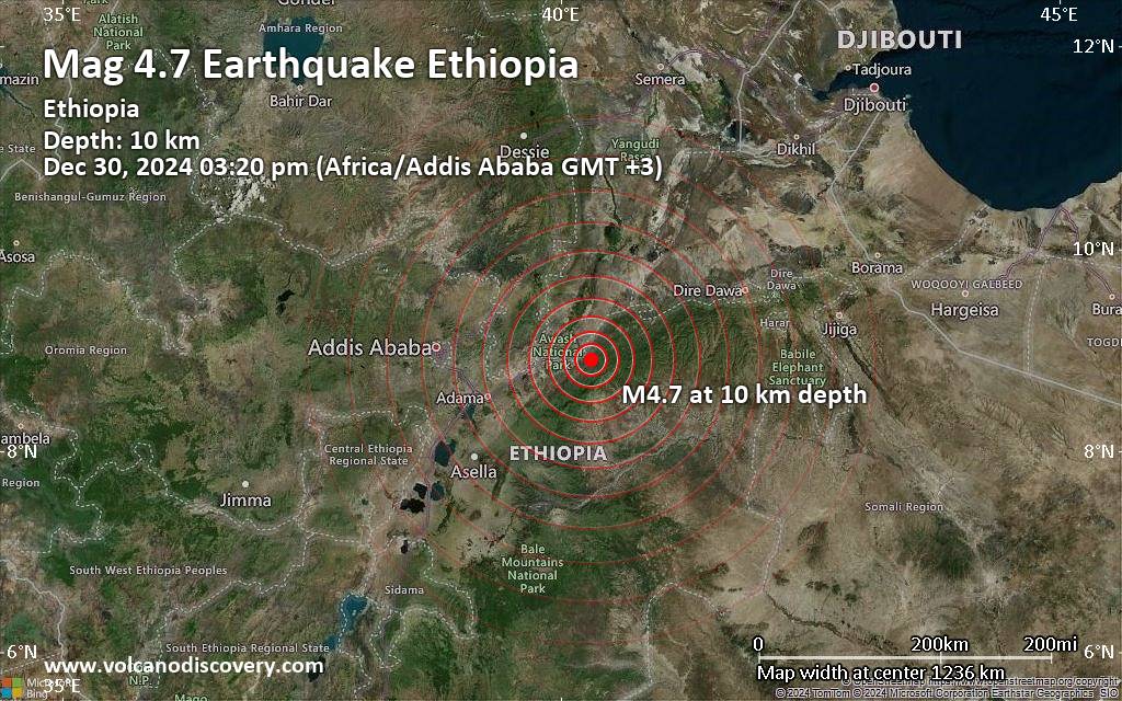 Magnitude 4.7 earthquake strikes near Āwash, Āfar, Ethiopia