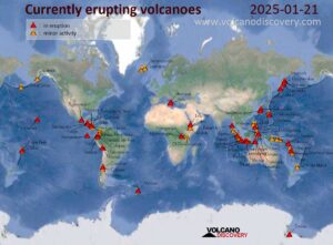 Volcanic activity worldwide 21 Jan 2025: Santiaguito volcano, Popocatépetl, Semeru, Shiveluch, Ibu,...