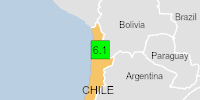 Green earthquake alert (Magnitude 6.1M, Depth:99km) in Chile 02/01/2025 20:43 UTC, 160 thousand in 100km.