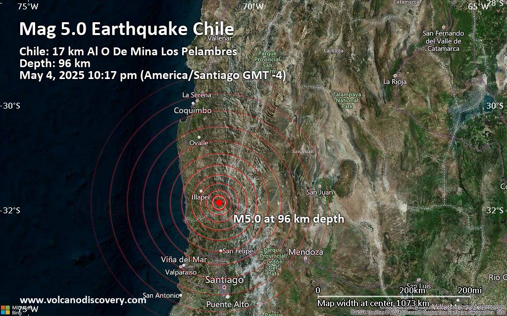 Significant magnitude 5.0 earthquake 46 km southeast of Illapel, Chile
