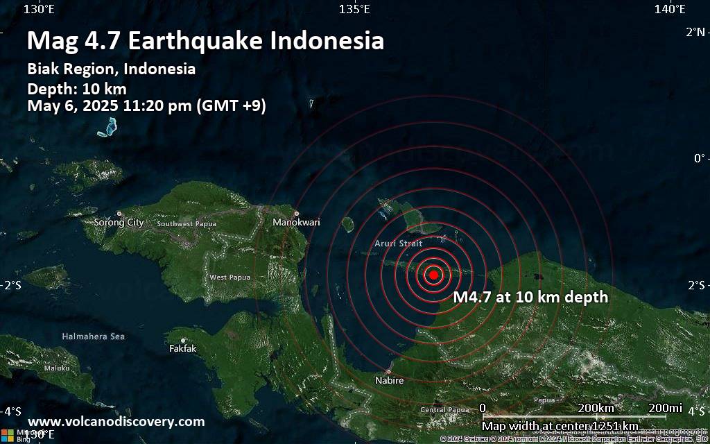 Moderate 4.7 quake hits near Biak, Biak Numfor Regency, Papua, Indonesia
