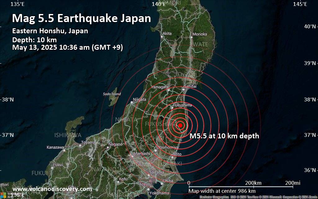 Significant 5.5 quake hits near Iwaki, Iwaki-shi, Fukushima, Japan