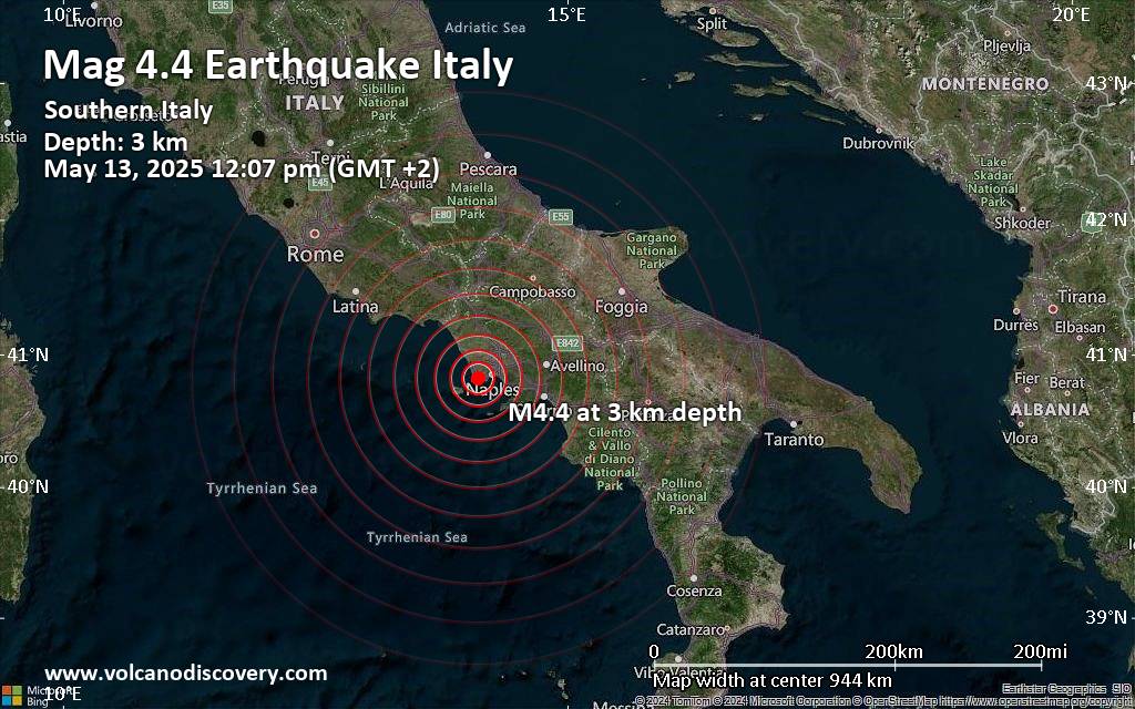 Moderate magnitude 4.4 earthquake 3 km southeast of Pozzuoli, Italy