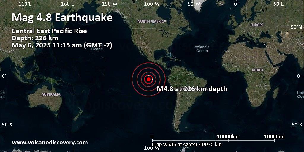 Moderate mag. 4.8 earthquake – Central East Pacific Rise on Tuesday, May 6, 2025, at 11:15 am (GMT -7)