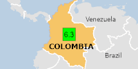 Orange earthquake alert (Magnitude 6.3M, Depth:10km) in Colombia 08/06/2025 13:08 UTC, 10 thousand (in MMI>=VII).