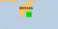Green earthquake alert (Magnitude 5.5M, Depth:10km) in Russia 22/07/2025 23:58 UTC, 250 thousand in MMI&>=III.