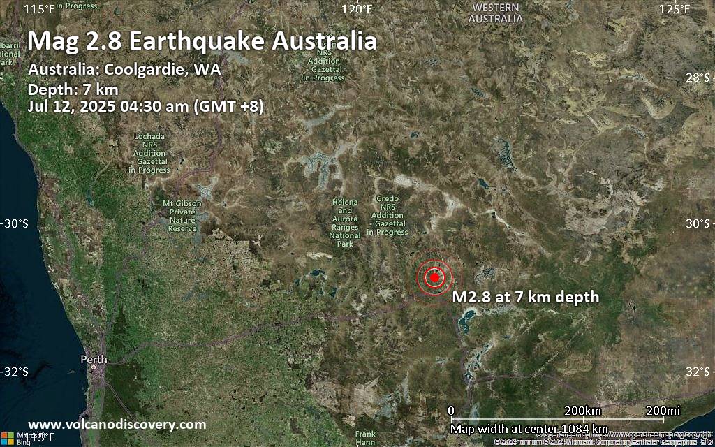 Magnitude 2.8 earthquake strikes near Kalgoorlie-Boulder, Kalgoorlie/Boulder, Western Australia, Australia