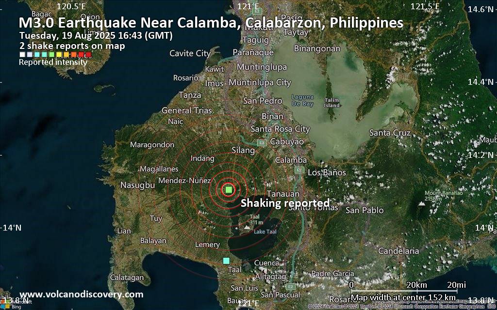 Seismic-like event, possible earthquake, reported few minutes ago near Calamba, Calabarzon, Philippines