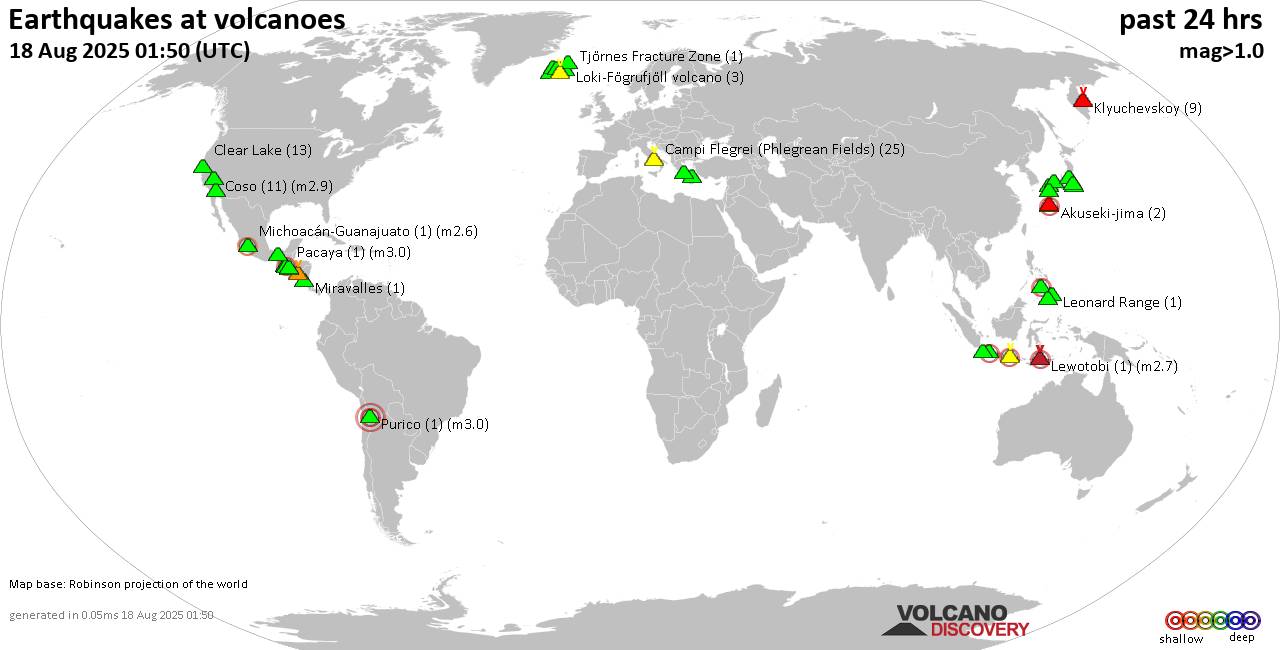 Volcano earthquake report for Monday, 18 Aug 2025