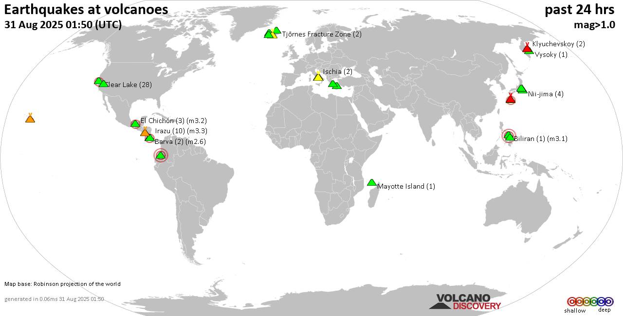 Volcano earthquake report for Sunday, 31 Aug 2025