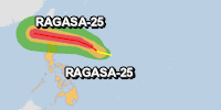 Orange alert for tropical cyclone RAGASA-25. Population affected by Category 1 (120 km/h) wind speeds or higher is 24461 .