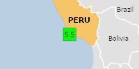 Green earthquake alert (Magnitude 5.5M, Depth:8.981km) in Peru 23/09/2025 17:39 UTC, 30 thousand in MMI IV.