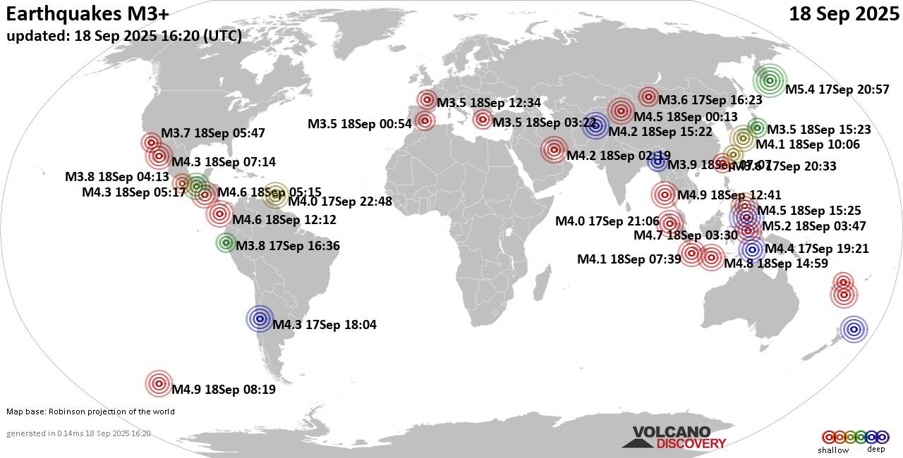 World Earthquake Report for Thursday, 18 September 2025
