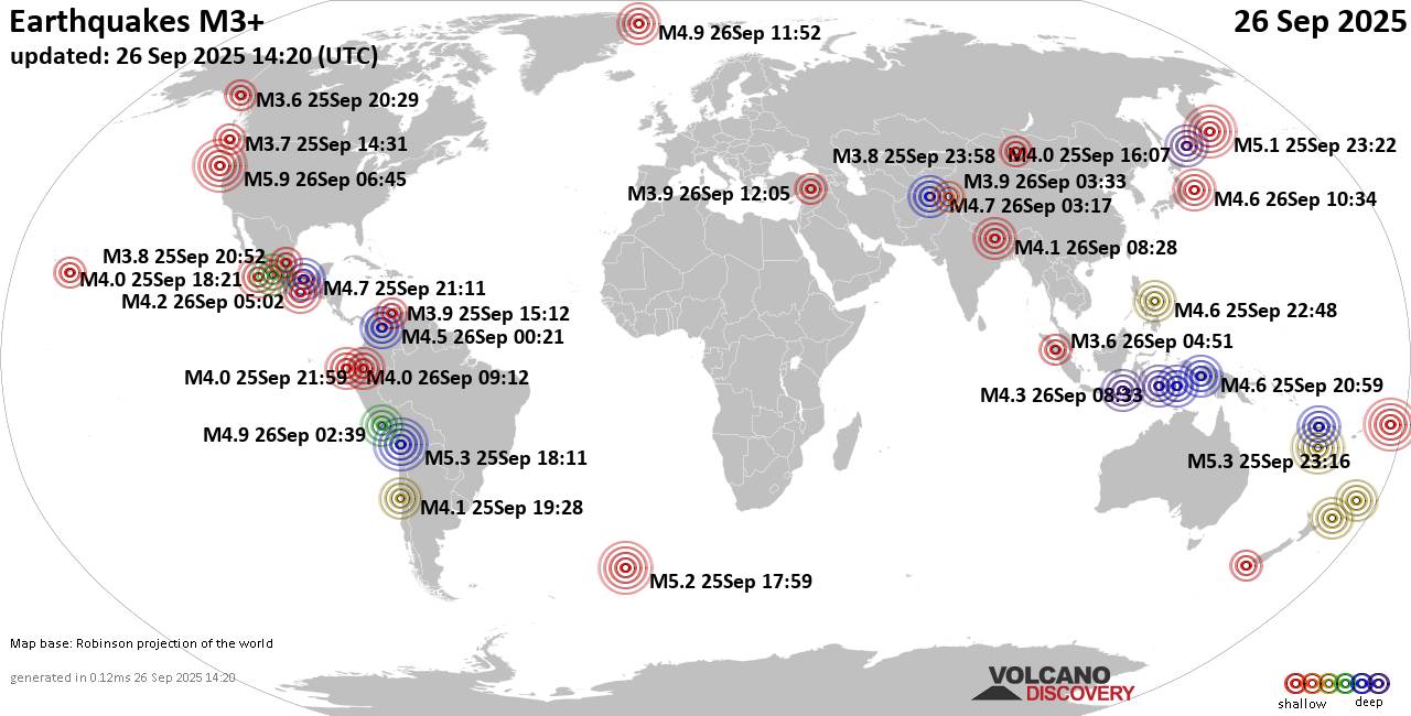 World Earthquake Report for Friday, 26 September 2025
