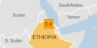 Orange earthquake alert (Magnitude 5.6M, Depth:10km) in Ethiopia 11/10/2025 16:18 UTC, 10 thousand (in MMI>=VII).