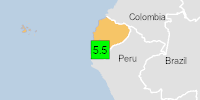 Green earthquake alert (Magnitude 5.5M, Depth:69.758km) in Ecuador 22/10/2025 00:05 UTC, 480 thousand in MMI V.