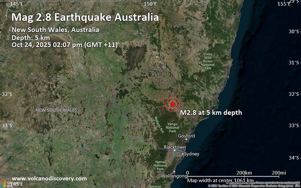 Small magnitude 2.8 earthquake 6 miles southwest of Muswellbrook, New South Wales, Australia