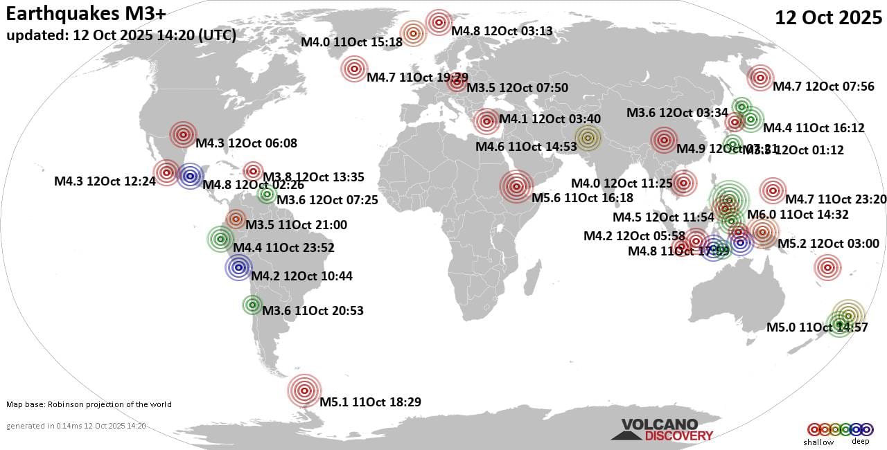 World Earthquake Report for Sunday, 12 October 2025