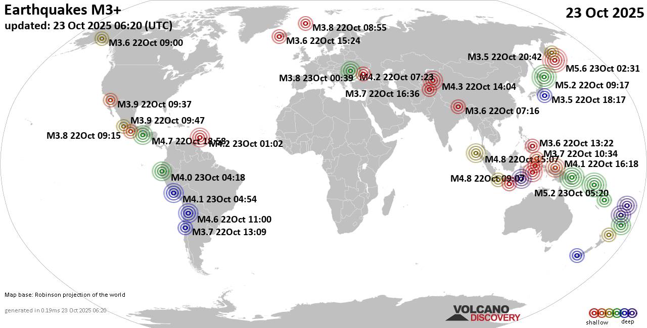 World Earthquake Report for Thursday, 23 October 2025