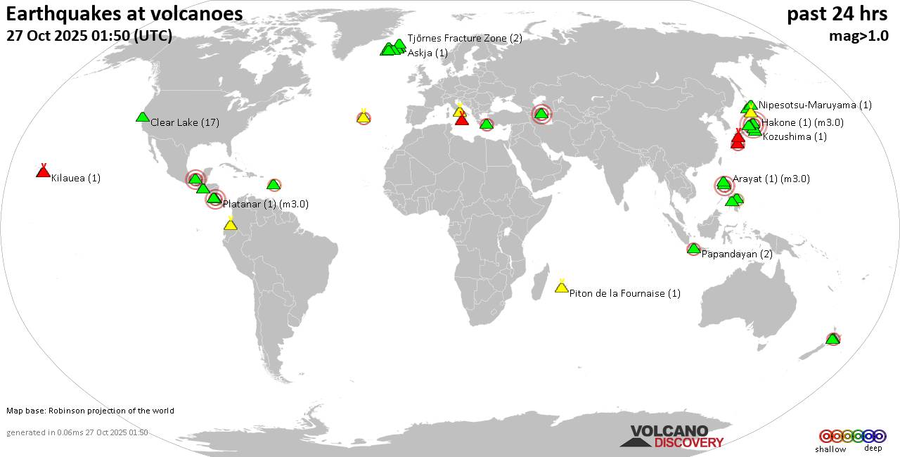 Volcano earthquake report for Monday, 27 Oct 2025