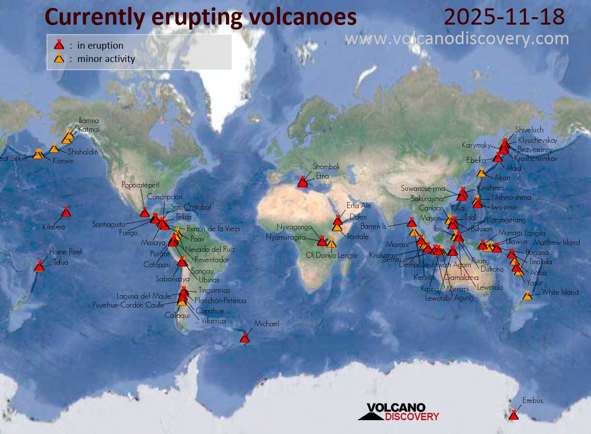 Volcanic activity worldwide 18 Nov 2025: Stromboli volcano, Santiaguito, Fuego, Popocatépetl, Soput…