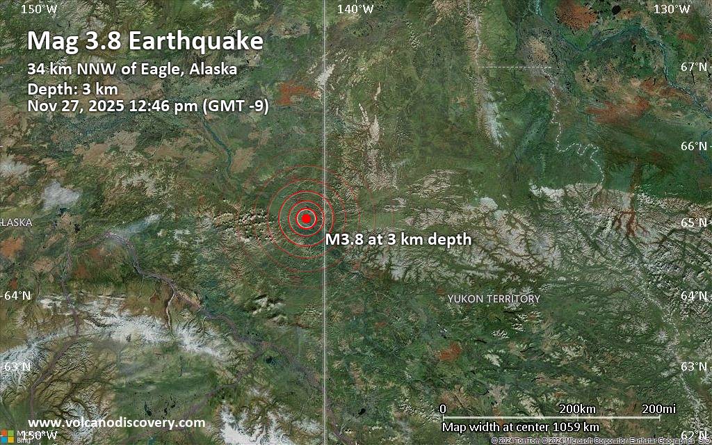 Small 3.8 quake hits near Eagle, Southeast Fairbanks, Alaska, USA
