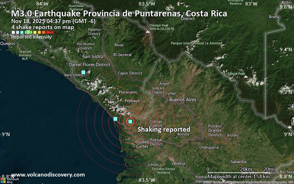 Seismic-like event, possible earthquake, reported few minutes ago near Buenos Aires, Puntarenas Province, Costa Rica