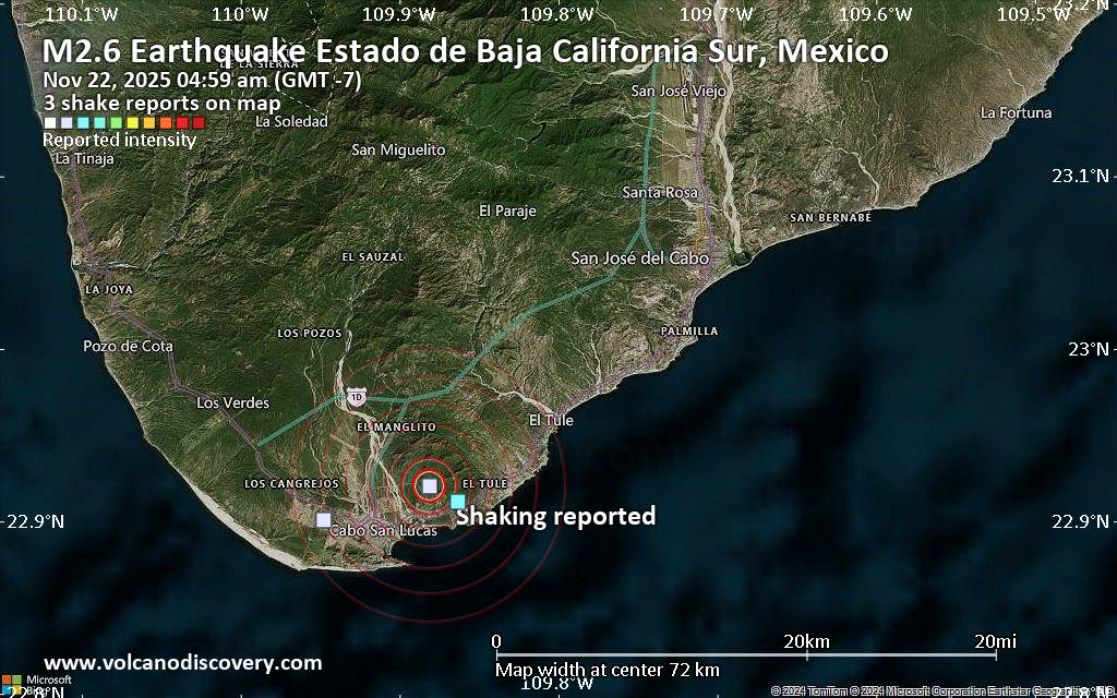 Seismic-like event, possible earthquake, reported few minutes ago near San Jose del Cabo, Baja California Sur, Mexico