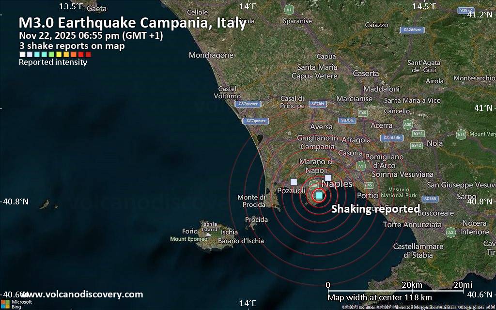 Seismic-like event, possible earthquake, reported few minutes ago near Naples, Campania, Italy