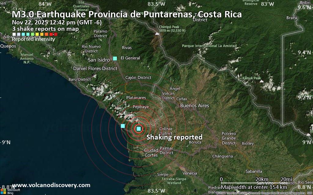 Seismic-like event, possible earthquake, reported few minutes ago near Buenos Aires, Puntarenas Province, Costa Rica