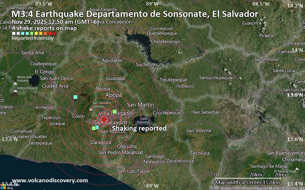 Seismic-like event, possible earthquake, reported few minutes ago near Sonsonate, Sonsonate Department, El Salvador