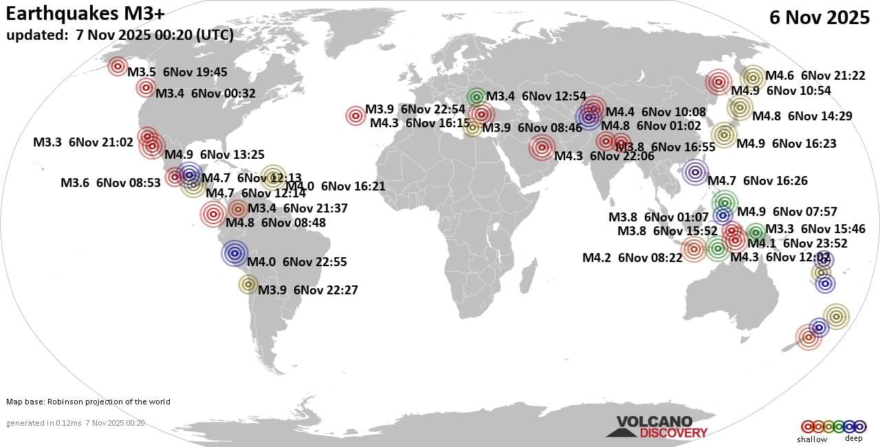 World Earthquake Report for Thursday,  6 November 2025