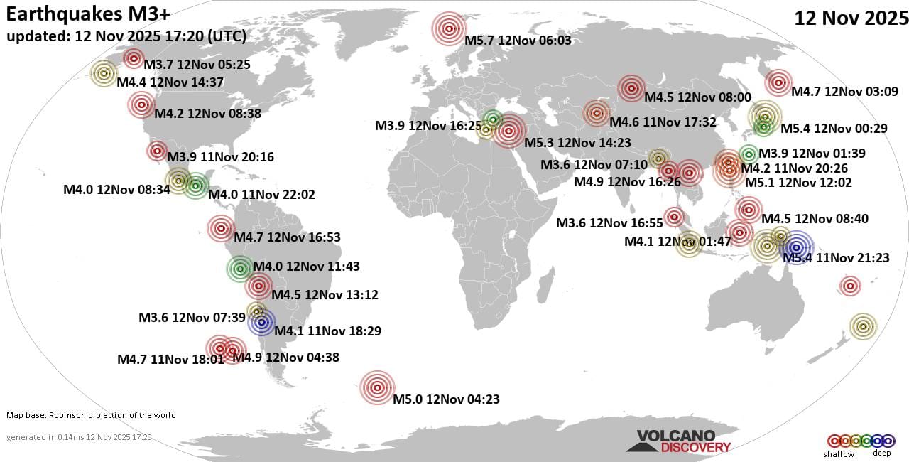 World Earthquake Report for Wednesday, 12 November 2025