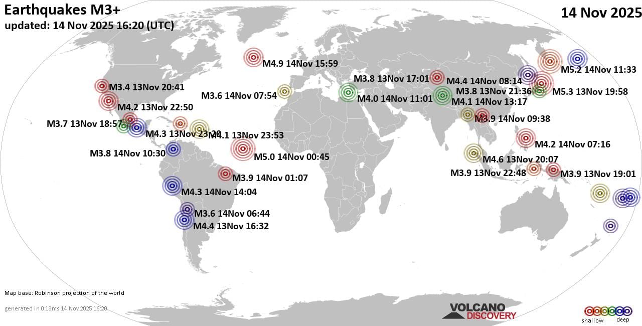 World Earthquake Report for Friday, 14 November 2025