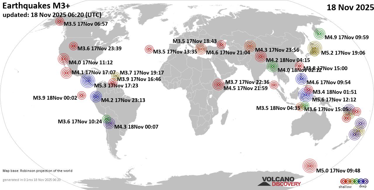World Earthquake Report for Tuesday, 18 November 2025