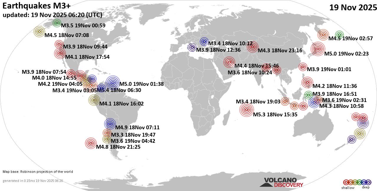 World Earthquake Report for Wednesday, 19 November 2025