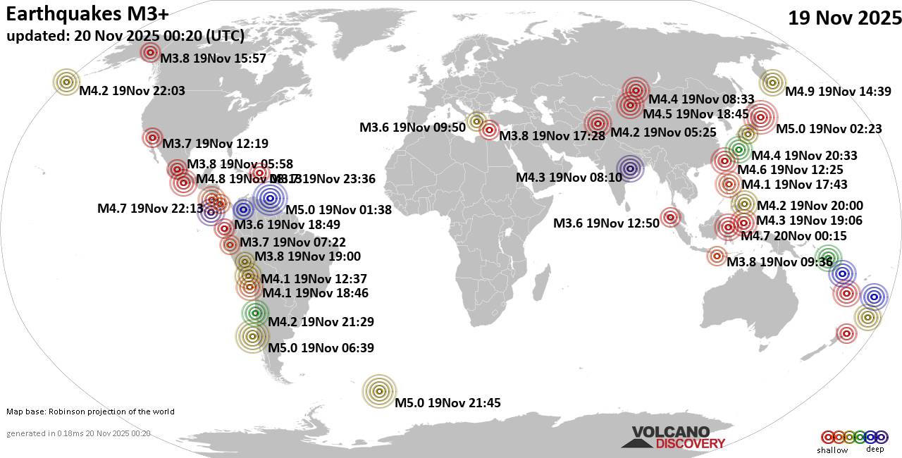 World Earthquake Report for Wednesday, 19 November 2025