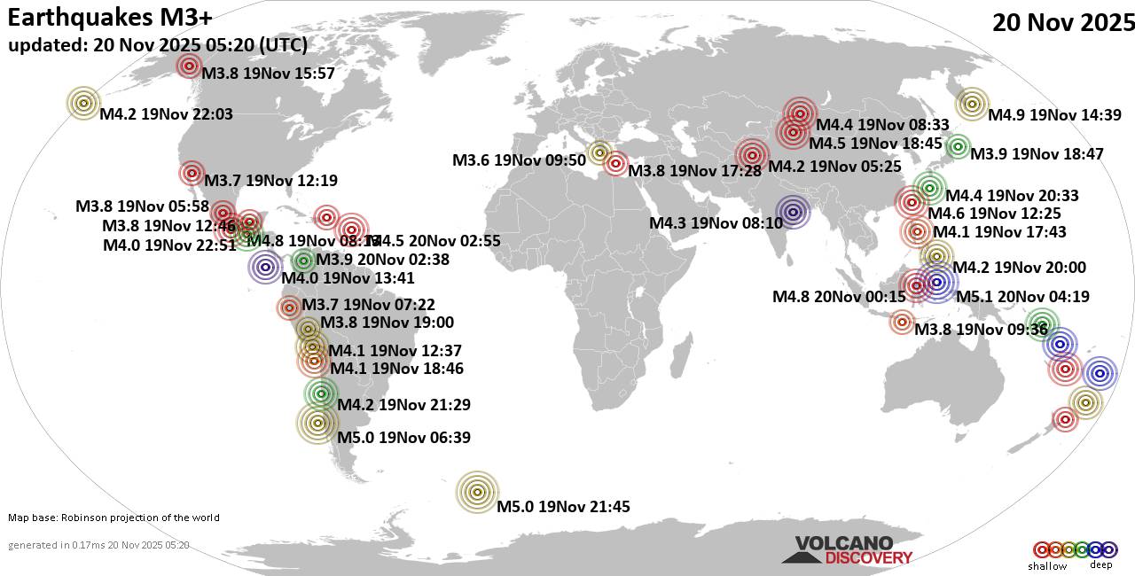 World Earthquake Report for Thursday, 20 November 2025