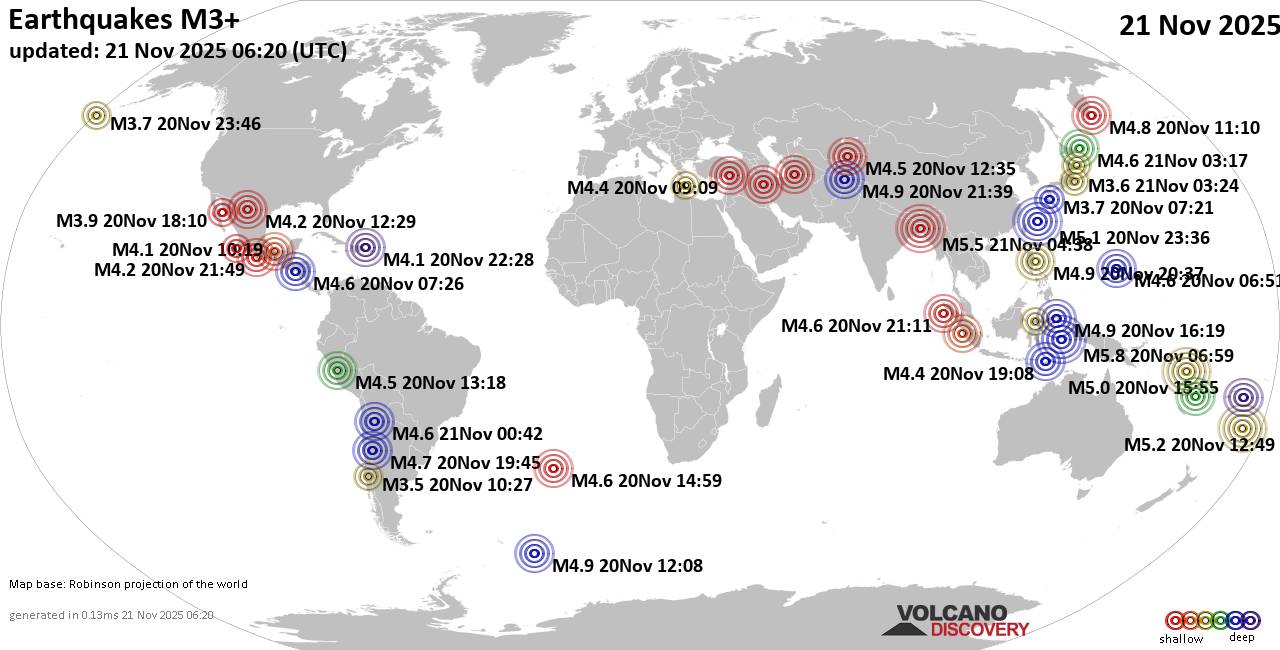 World Earthquake Report for Friday, 21 November 2025