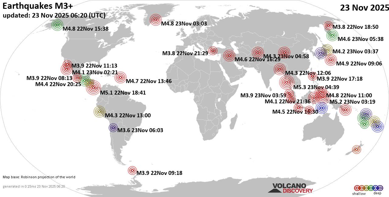 World Earthquake Report for Sunday, 23 November 2025